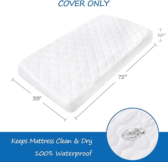 Cot Mattress Pad Protector Waterproof, Quilted Daybed Mattress Cover 33" X 75"