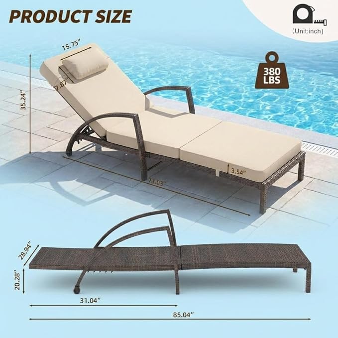 GarveeLife Outdoor Wicker Chaise Lounge Chair
