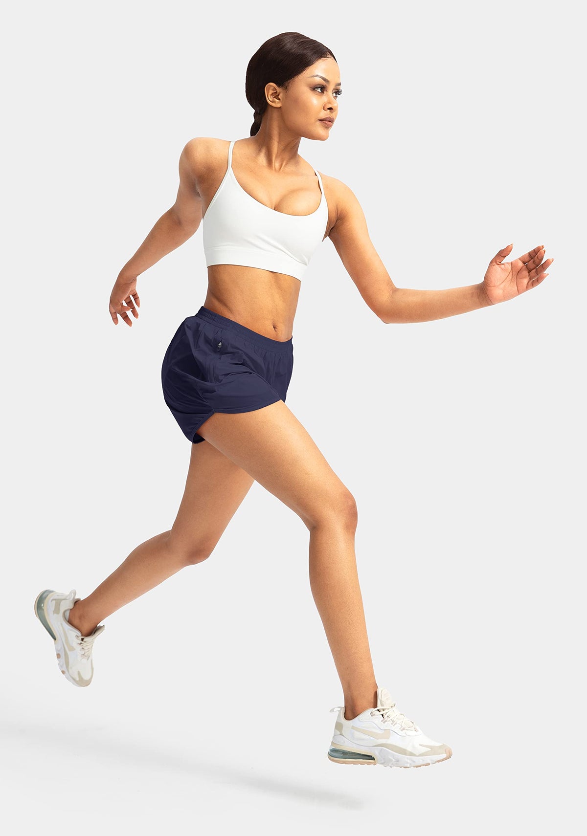 G Gradual Women's Running Shorts with Zipper Pockets Quick Dry Athletic Workout Gym 3" Short Shorts for Women with Comfy Liner (Navy Blue, Large)