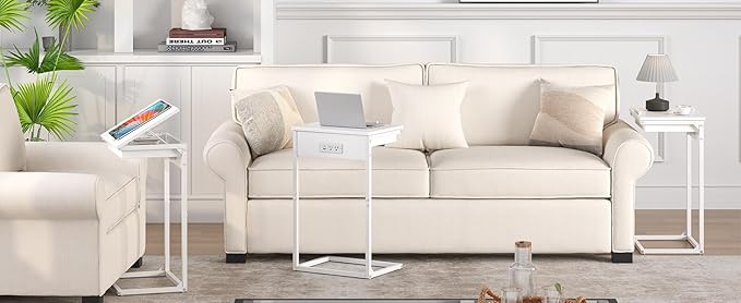sthmec C Shaped End Table with Charging Station, 45° Tiltable Adjustable Flip