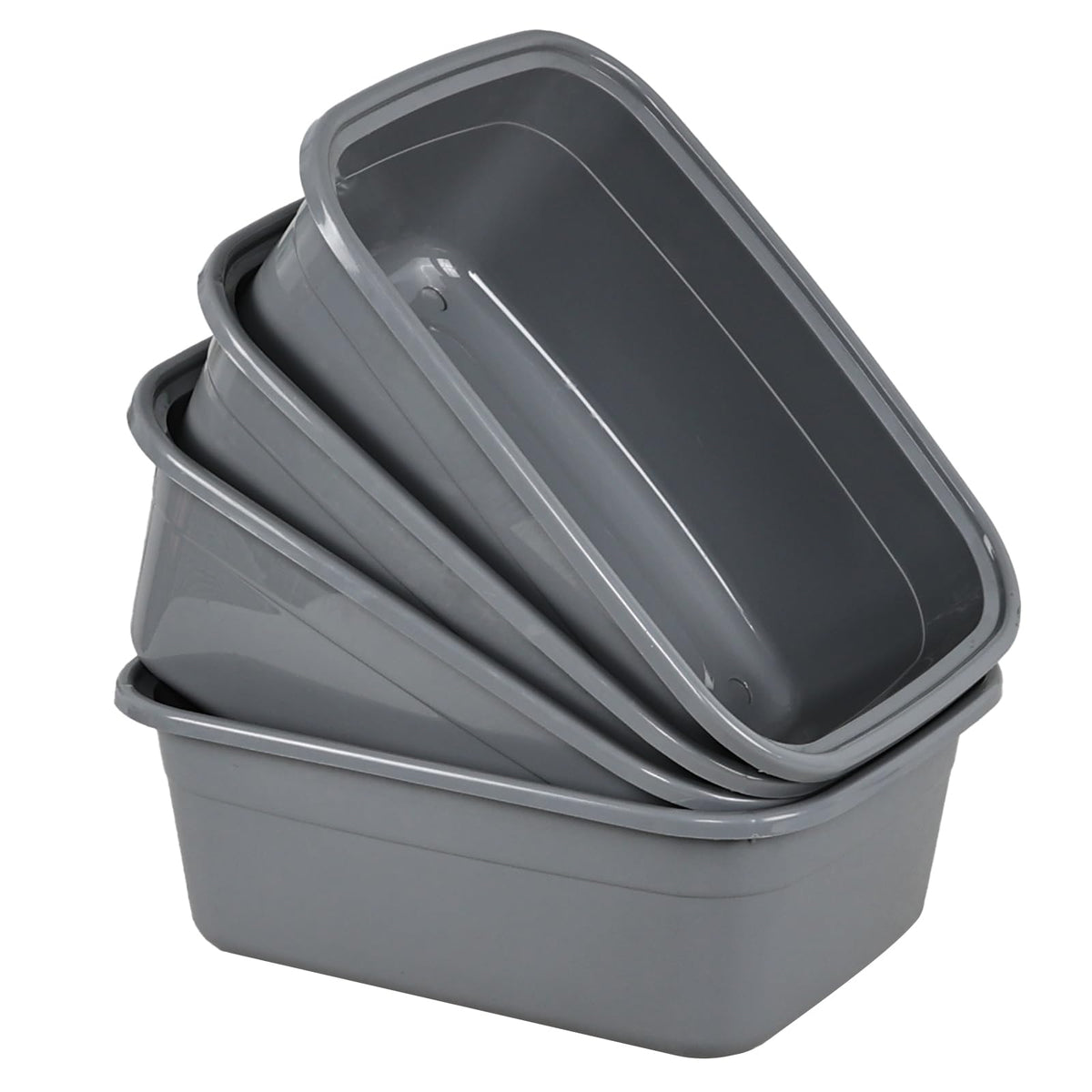 Ortodayes 4 Pack 12 Quart Rectangular Dish Pan, Kitchen Washing Up Bowls, Grey