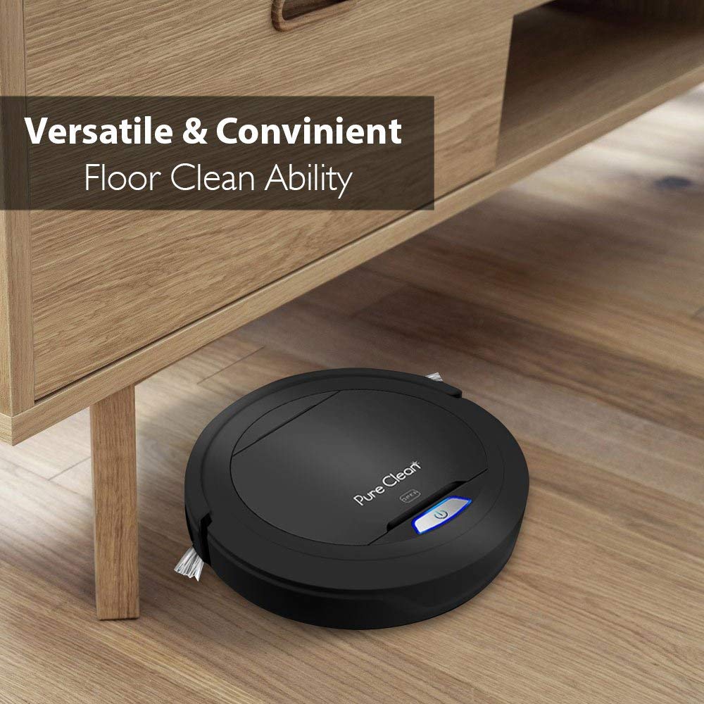 SereneLife Robot Automatic Vacuum Cleaner - Upgraded Lithium Battery 90 Min Run Time - Bot Self Detects Stairs Pet Hair Allergies Friendly Home Cleaning for Carpet Hardwood Floor - PUCRC26B, Black