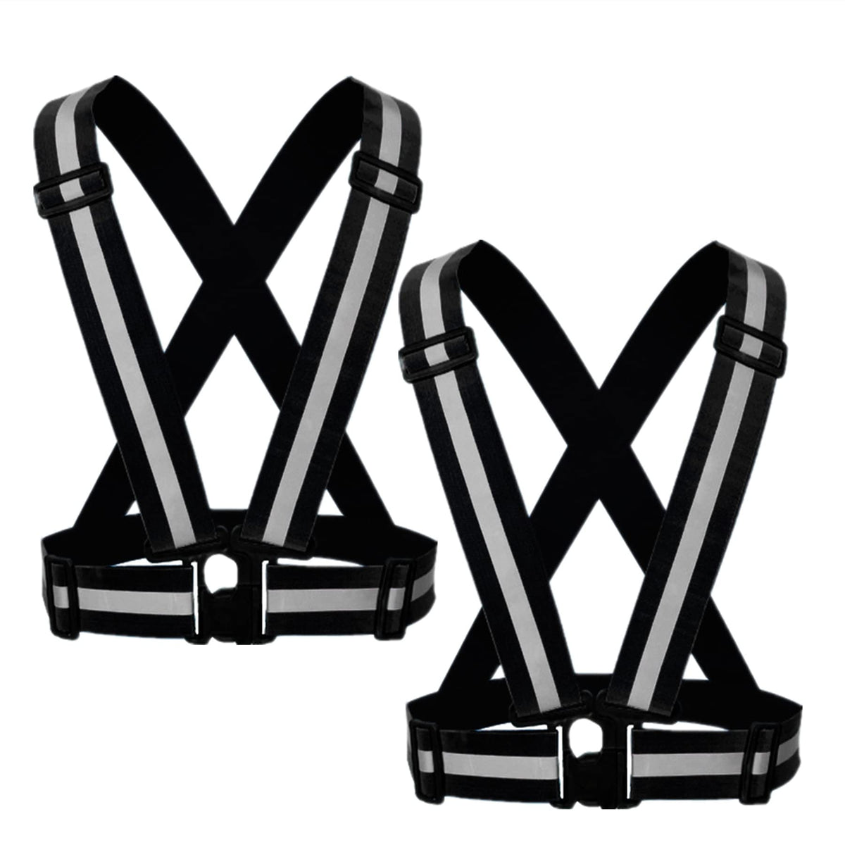 YUNLOVXEE Reflective Strap Safety Vest Gear - 2-10 Pack Adjustable High Visible Reflective Running Gear for Women Men Night (Black x2)