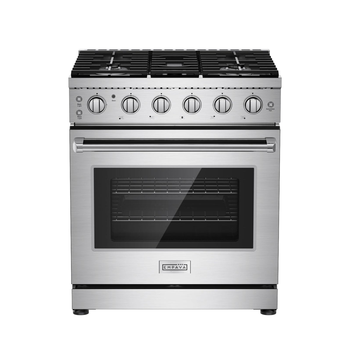 Empava 30 Inch Gas Range with True Convection, 4.55 Cu. Ft Oven, 18,000 BTU Power Burner for Searing, 5 Sealed Burners Cooktop, Convertible NG/LP, Stainless Steel, CSA Certified