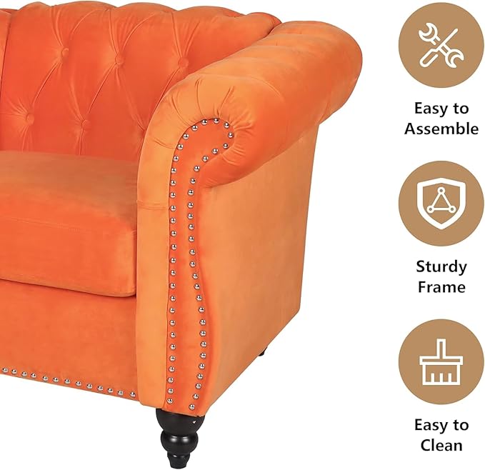 Mid-Century 2 Seater Sofa, Velvet Loveseat
