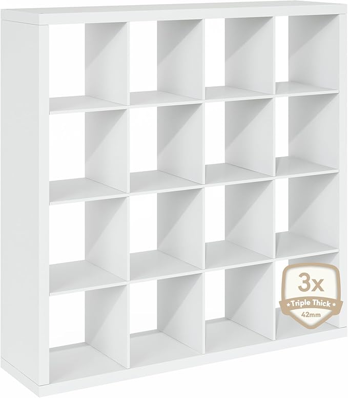 Furinno Cubicle Book Shelf, 16-Cube Bookshelf, Triple Thick Frame Cube Storage