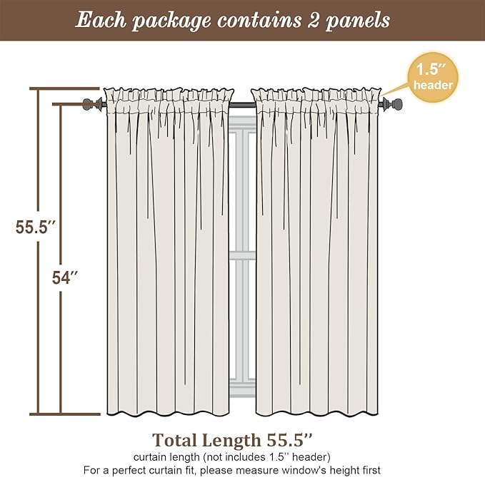 Chyhomenyc Charcoal Grey Semi Sheer Curtains 54 Inch Length