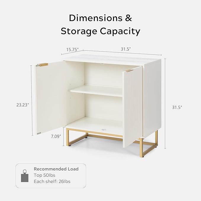 EYYTHUNG Fluted Cabinet with Storage, Sideboard Buffet Cabinet with Adjustable