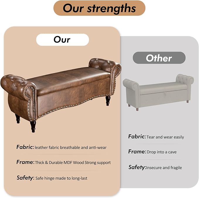 ZZW Storage Ottoman Bench, Tufted Bed Benches