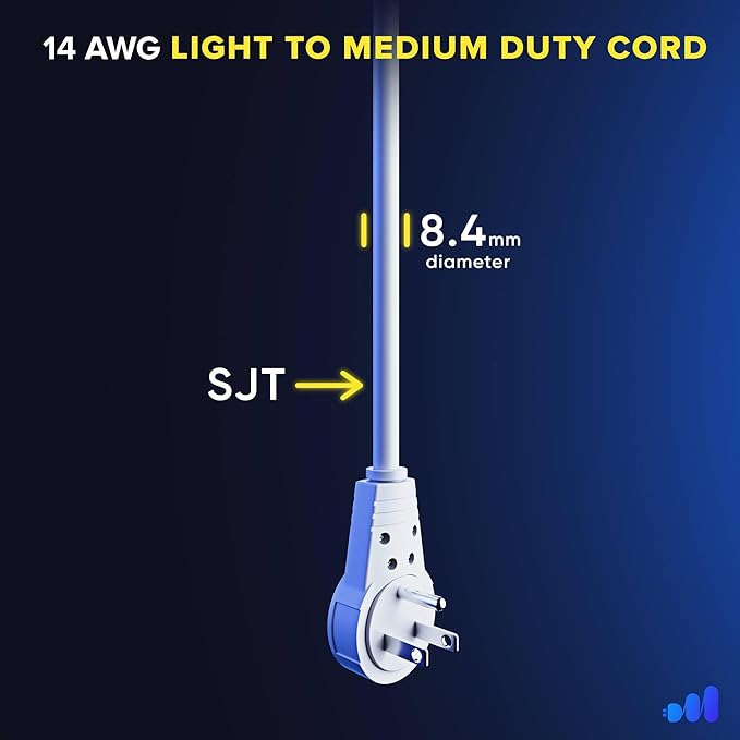 Maximm Cable 2 Feet 14Awg 360° Rotating Flat Plug Extension Cord/Wire, 3 Prong