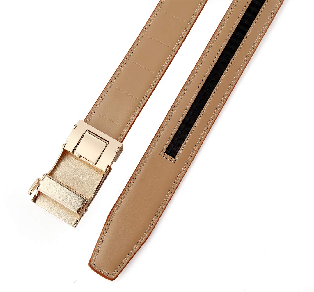 guvoosm Men's Belt Ratchet Leather Dress Suit Casual Jeans Belts -Trim to fit-35cm wide-505-TAN-125