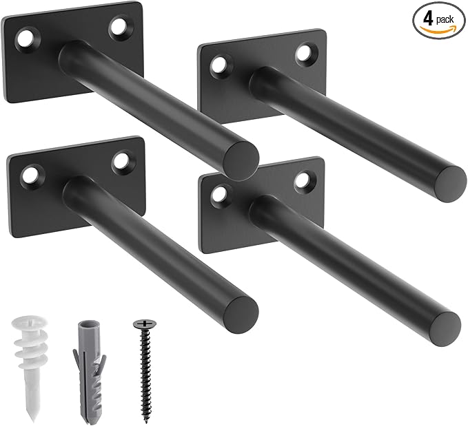 LEOPO Black 4-Pack 5 inch Floating Shelf Brackets, Hidden Shelf Bracket