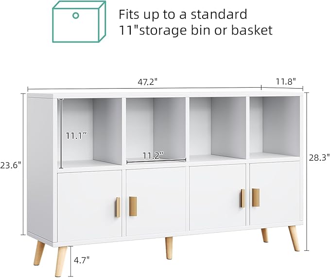 8-Cube Storage Organizer with Doors & 5 Solid Wood Legs, Mid-Century Modern