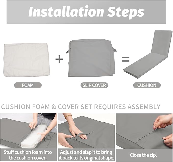 Outdoor Chaise Lounge Cushions for Patio, Lounge Chair Cushions, Waterproof