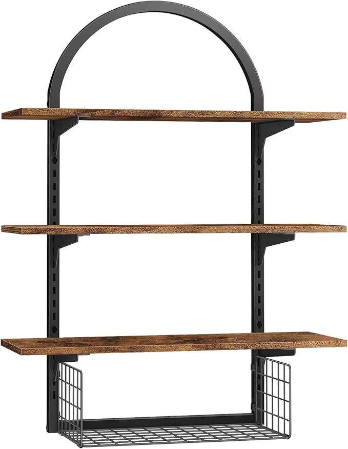 3 Tier Floating Shelf with Storage Baskets, Wall Mounted Bathroom Shelves Over