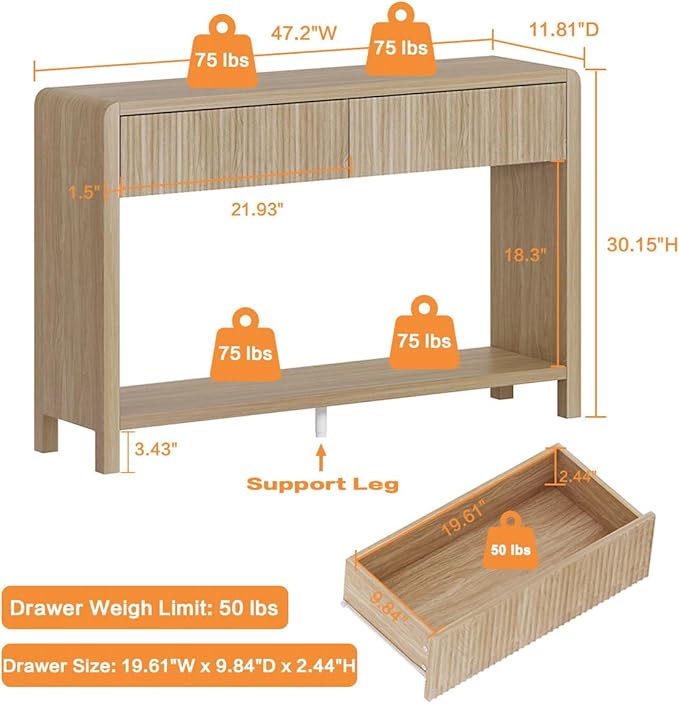 FATORRI Console Table for Entryway Storage, Wood Sofa Tables for Living Room