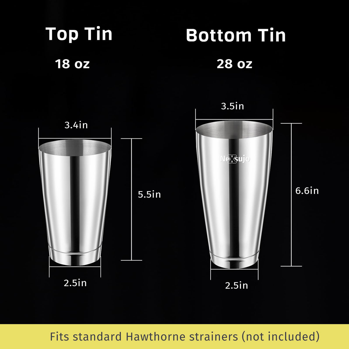 Nexsujo Boston Shaker Set, Professional Cocktail Shaker Set (18oz/28oz) Weighted Stainless Steel Bar Shakers for Bartending, Leakproof Bar Tools for Professional Bartender & Home Bar Mixology
