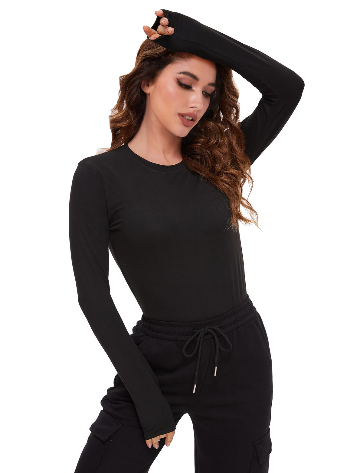 Dalavch 4 Pack Women’s Long Sleeve Basic Shirts Crew Neck Slim Fitted Compression Gym Workout Athletic Underscrubs Tops 1 Black 1 Heather Grey 1 White 1 Wine Medium