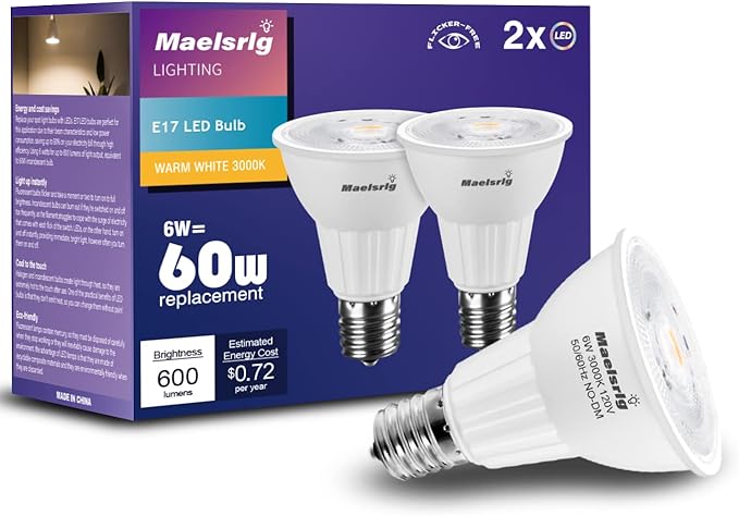Maelsrlg E17 LED Bulb 6W, Intermediate Base Spotlight Bulb, Warm White 3000K