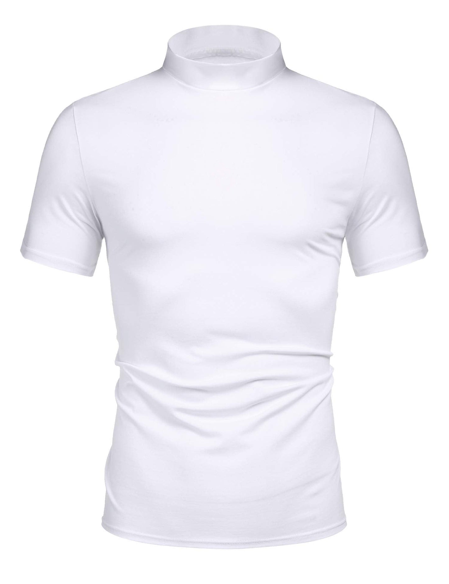Men's Basic Turtleneck Pullover Tops Melange Colored Slim Fit Short Sleeve T Shirt White M