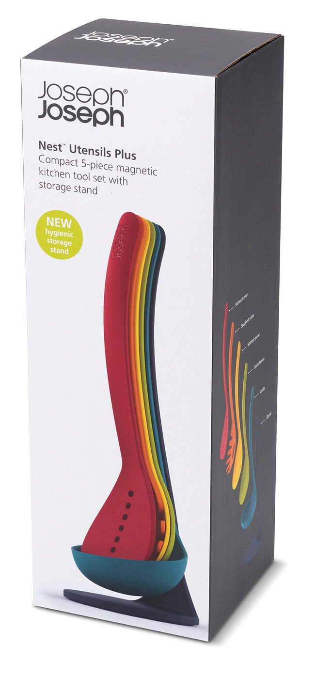 Joseph Joseph Nest Utensils Compact Stacking Kitchen Tool Set with Magnetic Storage Stand Nylon, 5-piece, Multicolored