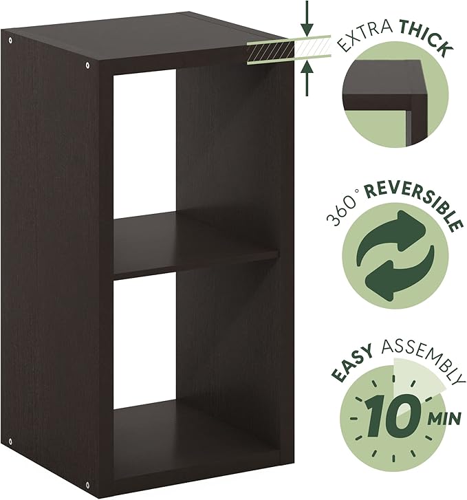 Furinno CUBICLE Book Shelf, 2-Cube Bookshelf, Extra Thick Frame Horizontally &