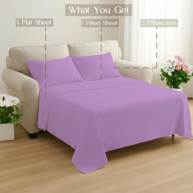 Sleeper Sofa Bed Sheet, 100% Cotton 400 Thread Count, 4 Piece Set, Deep Pocket
