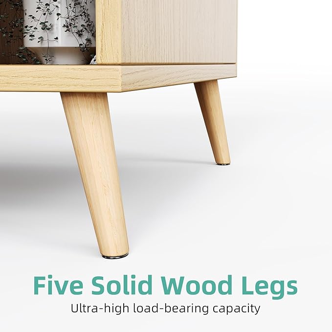7-Cube Storage Organizer with Natural Wood Legs, Mid-Century Modern Bookcase