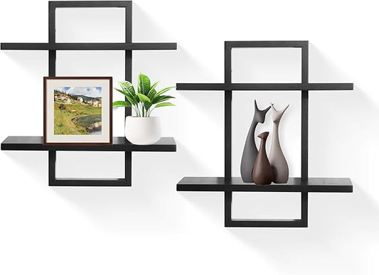 PHOENANCEE Floating Shelves for Wall, Display Hanging Shelf Set of 2, Modern
