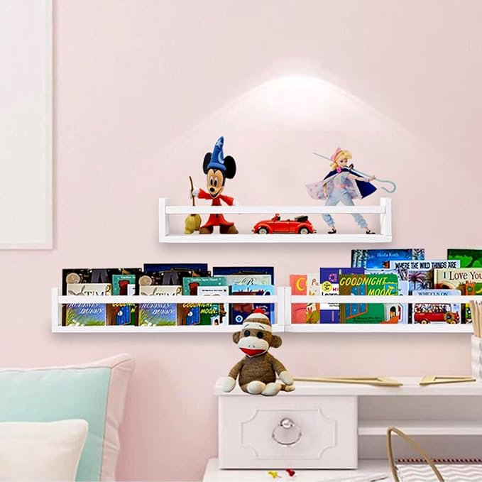 AZSKY Nursery Bookshelves White, 24 Inch Floating Bookshelves