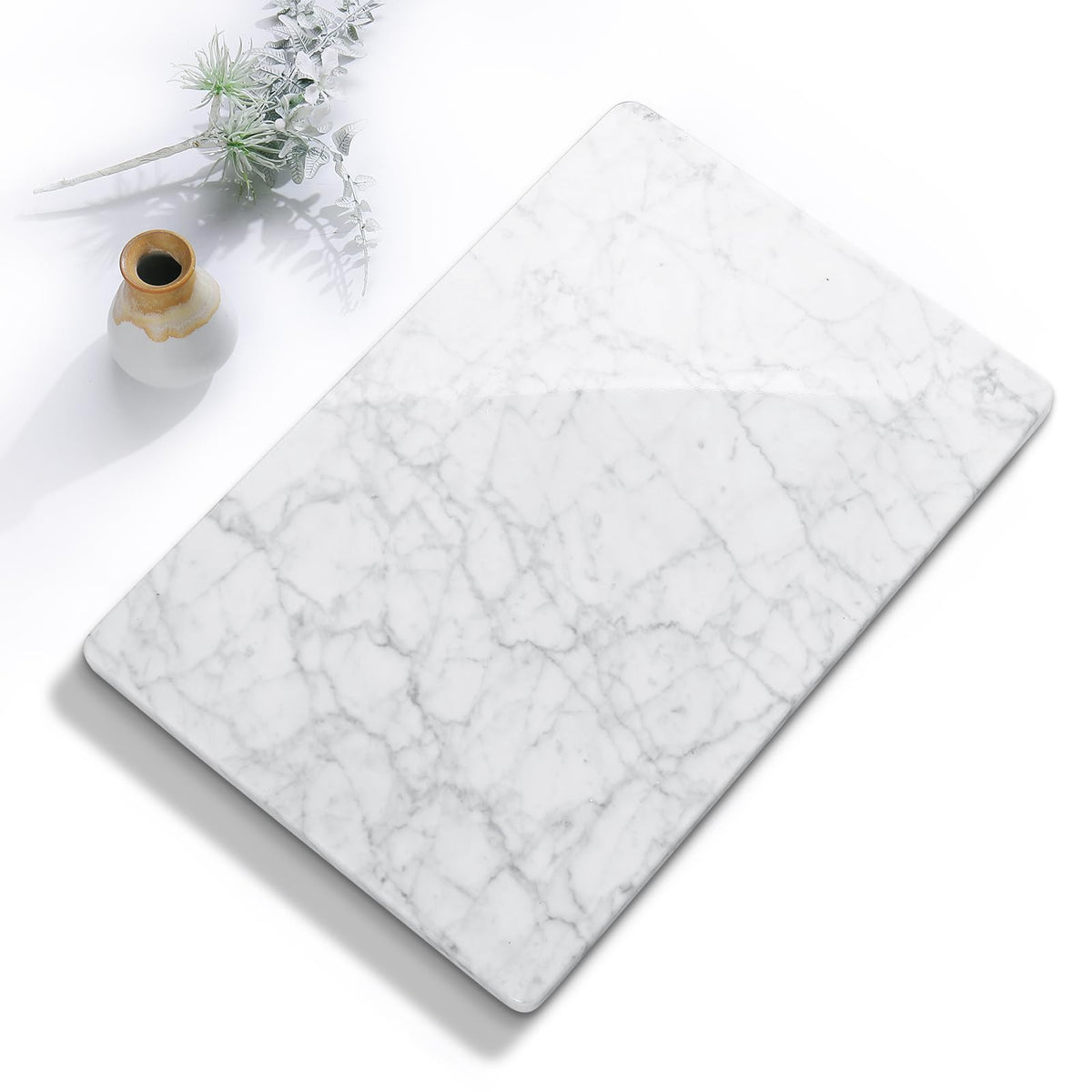 Yew & Tulip 16"x10" White Marble Board with Non-Slip Rubber Feet - Dough Pastry and Cutting Board