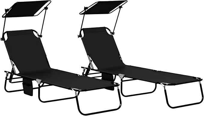 Outsunny Folding Chaise Lounge Pool Lounge Chairs Set of 2, Outdoor Sun Tanning