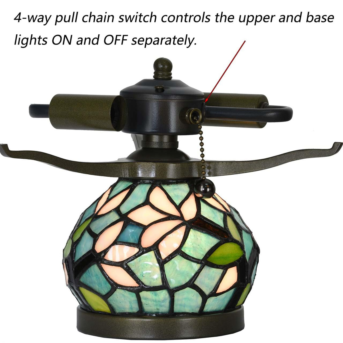 Bieye L10905 Tiffany Style Stained Glass Mushroom-Shaped Double Lit Table Lamp for Home Decor (10-inch, White Magnolia)
