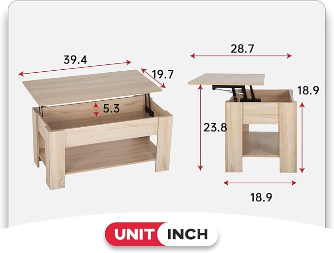 Lift Top Coffee Table with Lift Tabletop Hidden Compartment and Storage Shelf