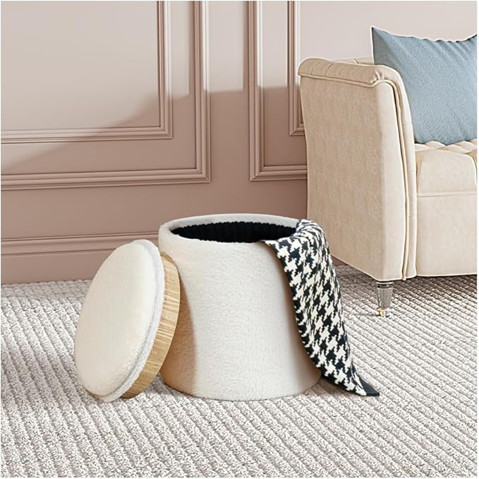 PINPLUS Round Storage Ottoman Boucle Ottoman