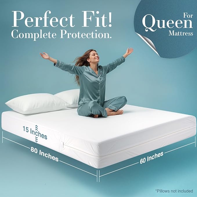 Utopia Bedding Mattress Protector Zippered Queen Size, 100% Waterproof Bed Bug