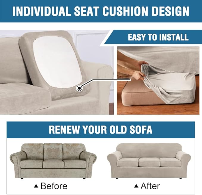 H.VERSAILTEX High Stretch Sofa Slipcover 4 Piece Cover Velvet Furniture