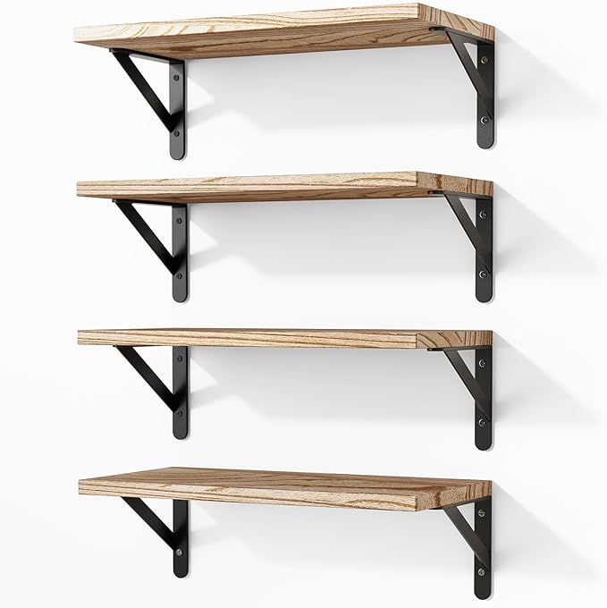 Fixwal Floating Shelves for Wall, Wood Wall Mounted Shelves for Bedroom