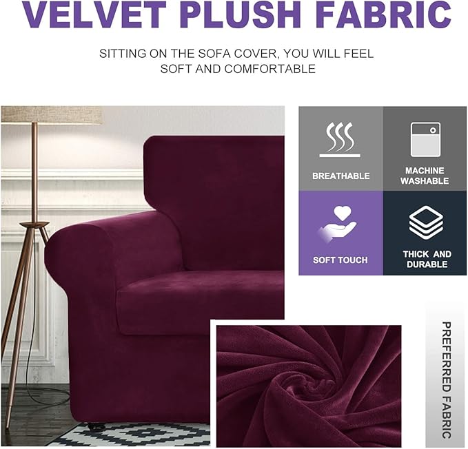 ZNSAYOTX Oversized Velvet 3 Piece Couch Cover