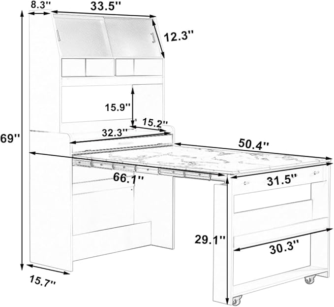 Spaco 2-in-1 Folding Dining Table and Buffet Cabinet Set, Compact Pull-Out