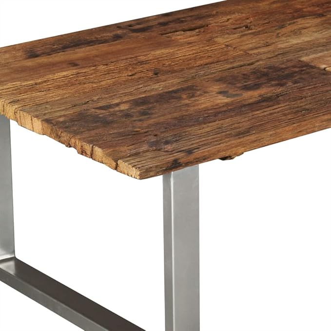 Multicolor Solid Reclaimed Wood Coffee Table, Industrial Wrought Iron Frame
