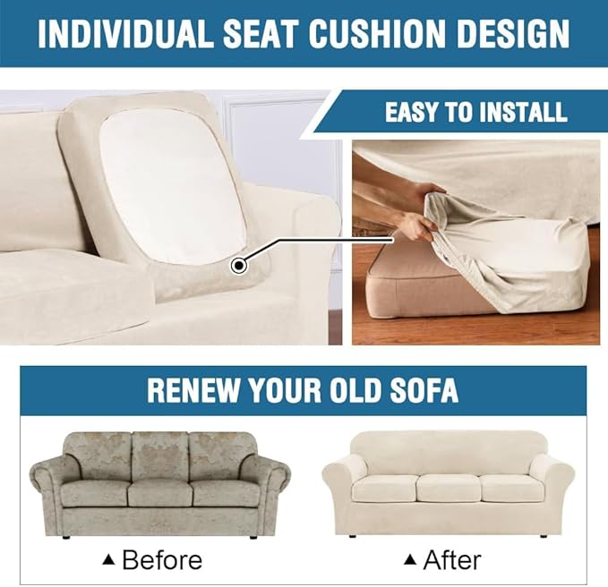 H.VERSAILTEX High Stretch Sofa Slipcover 4 Piece Cover Velvet Furniture