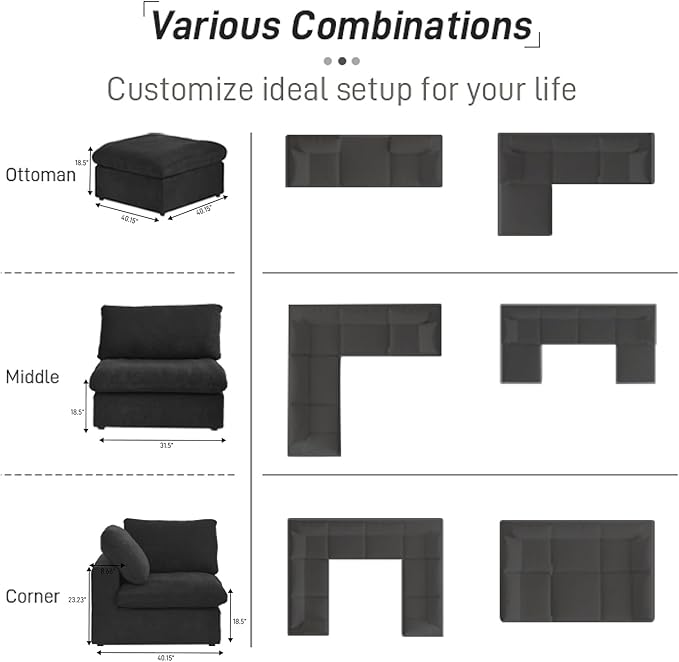 Cloud Modular Sectional Sofa Couch, 120.45" U Shaped Convertible Couches