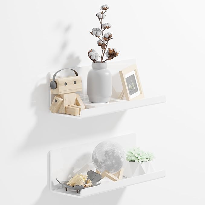 PAVSTINE Acrylic Wall Floating Shelves Set of 2, Wall Shelves White 12 Inch