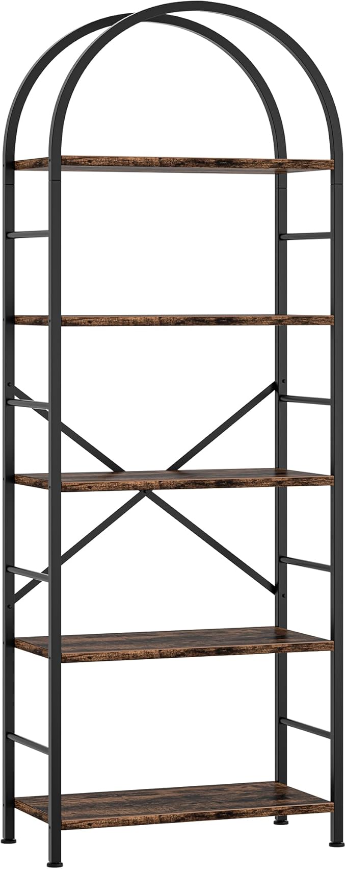 Shintenchi Bookshelf, Arched Bookshelf 5 Tier Bookcase, Tall Shelf