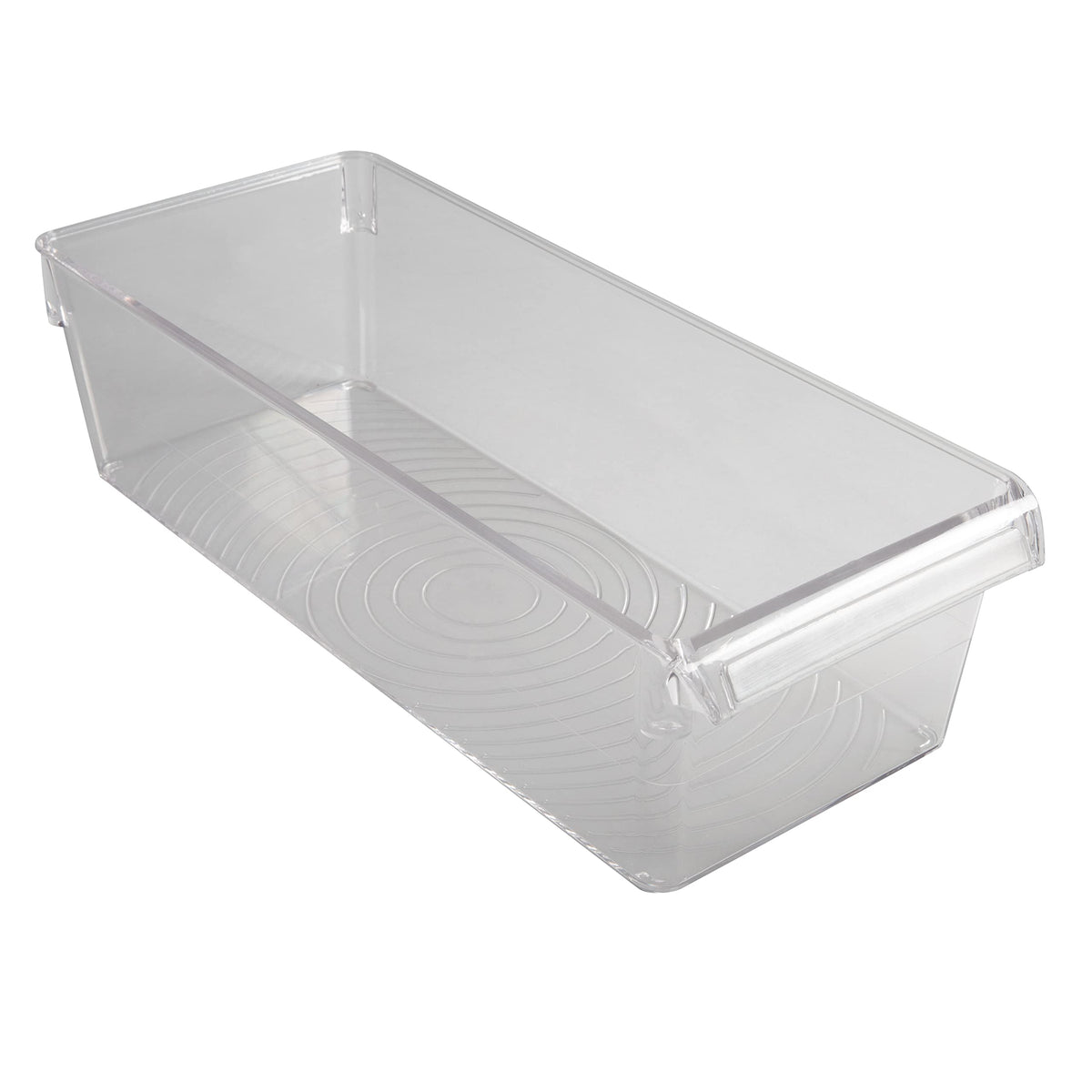 Kitchen Details 2 Pack Slim Refrigerator Storage Bin | Fridge & Freezer | Kitchen Organization | Stainless Steel Handle | Countertop | Cabinets | Pantry | Clear