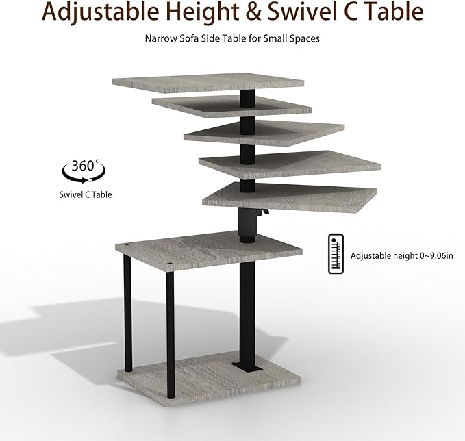 Faesun Swivel Side Table for Couch Arm, Adjustable C End Table for Recliner or