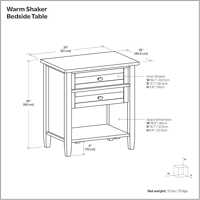 SIMPLIHOME Warm Shaker Bedside Table
