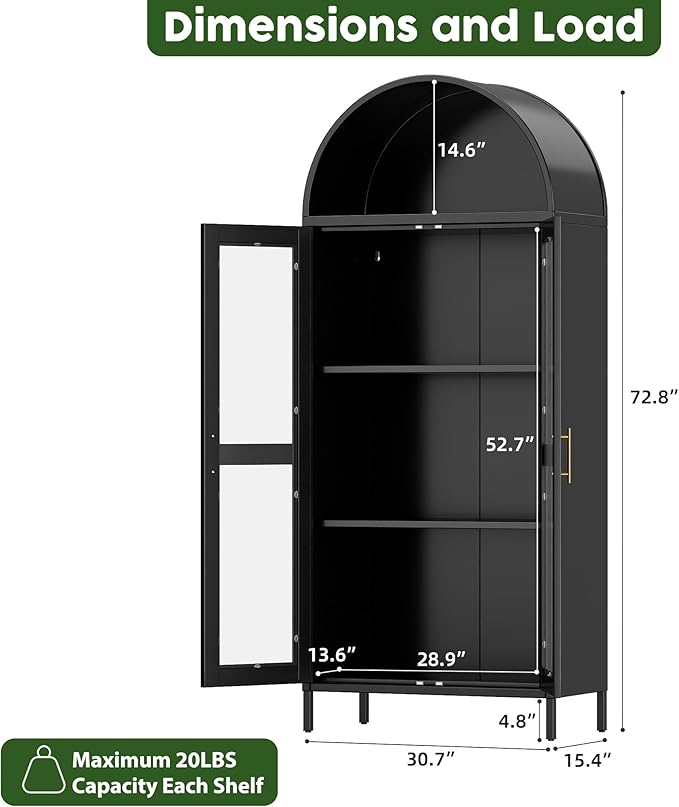 73" Black Metal Arched Display Cabinet
