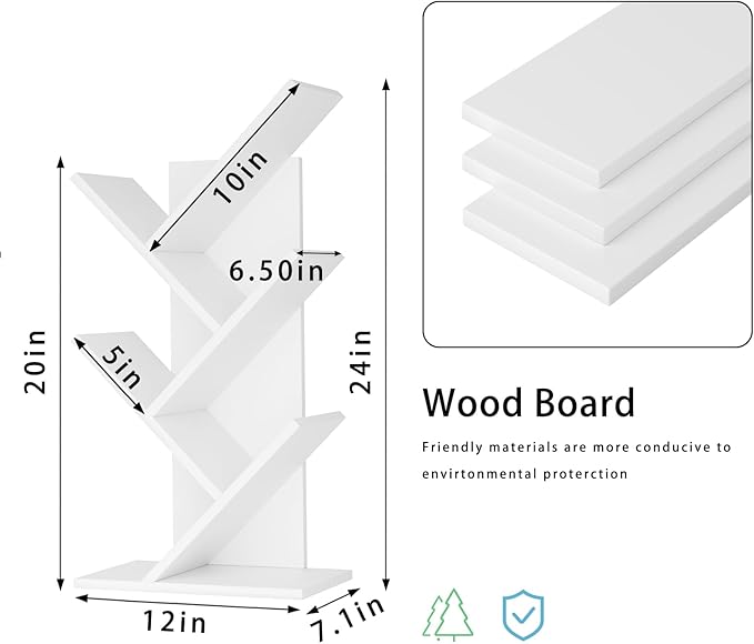 SHEEPAM 5 Tier Tree Book Shelf, Small Desktop Bookshelf
